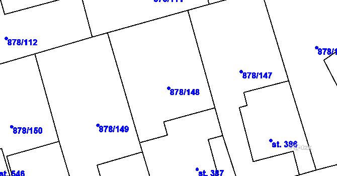 Parcela st. 878/148 v KÚ Šumvald, Katastrální mapa
