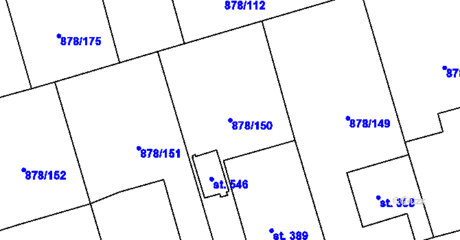 Parcela st. 878/150 v KÚ Šumvald, Katastrální mapa