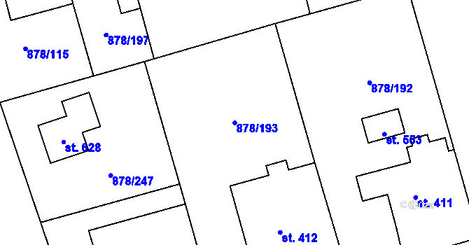 Parcela st. 878/193 v KÚ Šumvald, Katastrální mapa