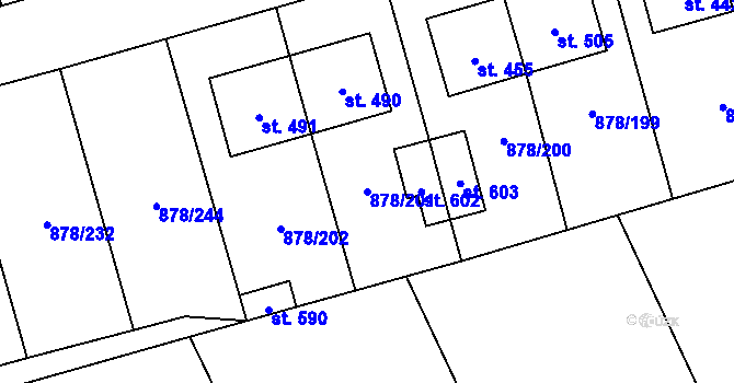 Parcela st. 878/201 v KÚ Šumvald, Katastrální mapa