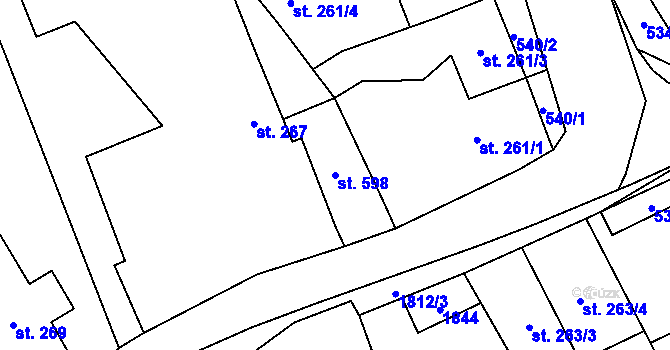 Parcela st. 598 v KÚ Šumvald, Katastrální mapa