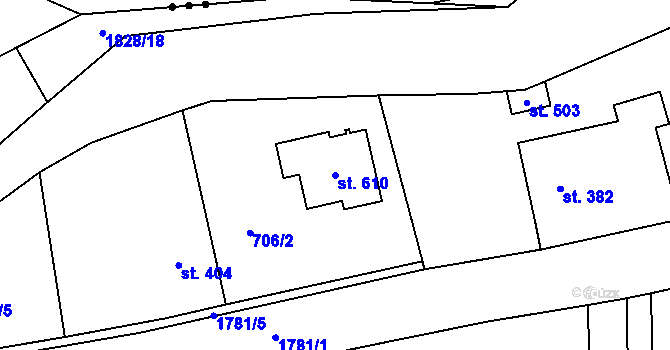 Parcela st. 610 v KÚ Šumvald, Katastrální mapa