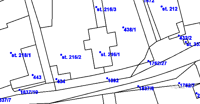 Parcela st. 216/1 v KÚ Šumvald, Katastrální mapa
