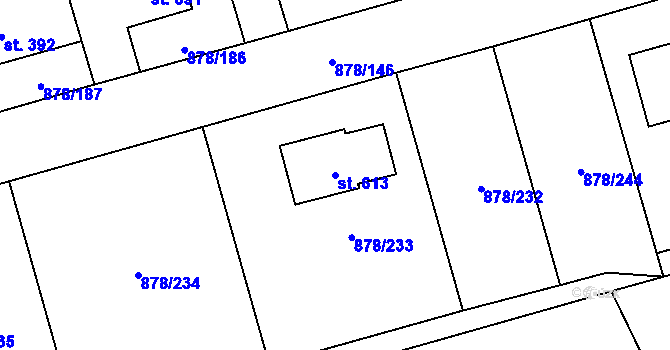 Parcela st. 613 v KÚ Šumvald, Katastrální mapa