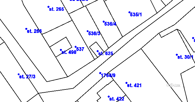 Parcela st. 625 v KÚ Šumvald, Katastrální mapa