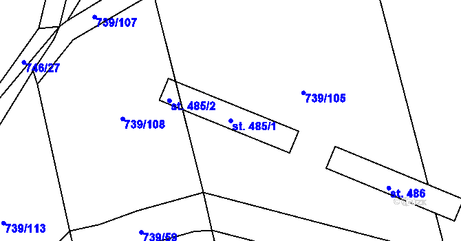 Parcela st. 485/1 v KÚ Šumvald, Katastrální mapa