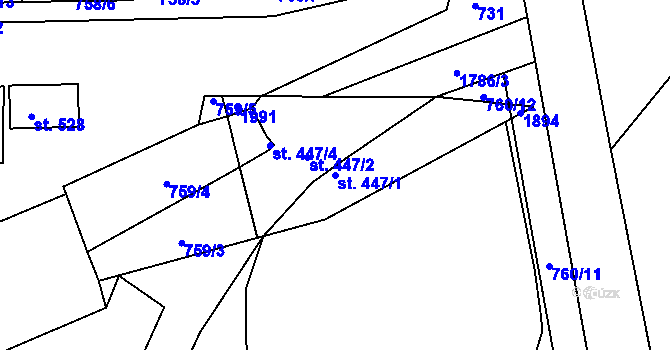 Parcela st. 447/1 v KÚ Šumvald, Katastrální mapa
