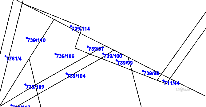 Parcela st. 739/100 v KÚ Šumvald, Katastrální mapa