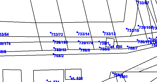 Parcela st. 739/174 v KÚ Šumvald, Katastrální mapa