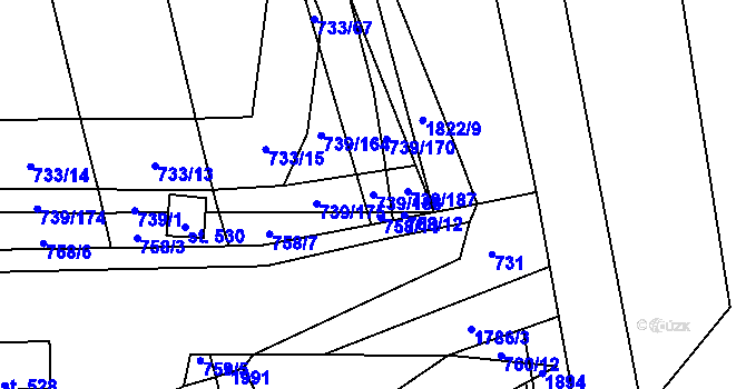 Parcela st. 739/186 v KÚ Šumvald, Katastrální mapa