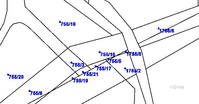 Parcela st. 755/16 v KÚ Šumvald, Katastrální mapa