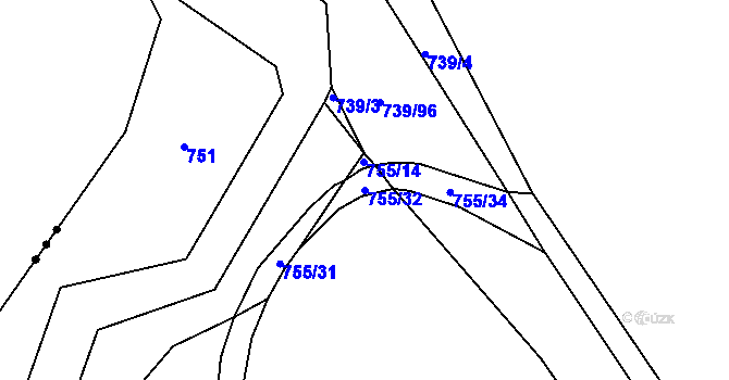 Parcela st. 755/32 v KÚ Šumvald, Katastrální mapa