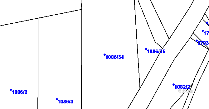 Parcela st. 1086/34 v KÚ Šumvald, Katastrální mapa