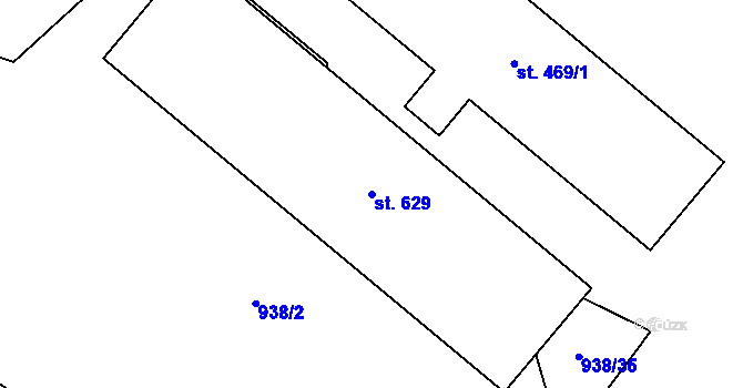 Parcela st. 629 v KÚ Šumvald, Katastrální mapa