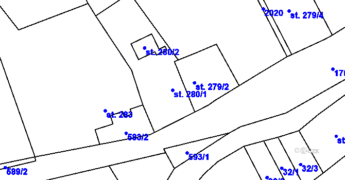 Parcela st. 280/1 v KÚ Šumvald, Katastrální mapa