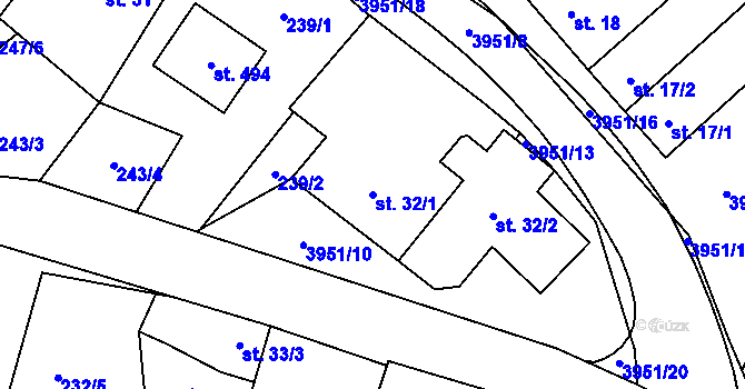 Parcela st. 32/1 v KÚ Švábenice, Katastrální mapa