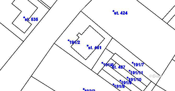 Parcela st. 481 v KÚ Švábenice, Katastrální mapa