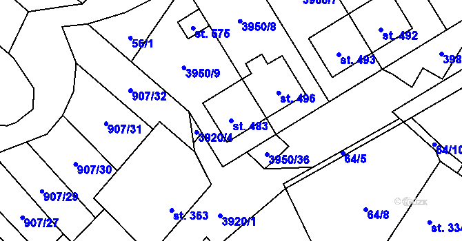 Parcela st. 483 v KÚ Švábenice, Katastrální mapa