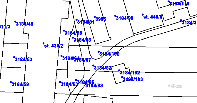 Parcela st. 3184/100 v KÚ Švábenice, Katastrální mapa