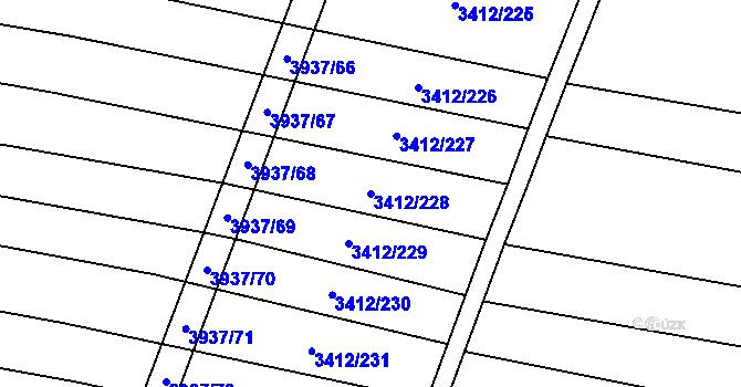 Parcela st. 3412/228 v KÚ Švábenice, Katastrální mapa