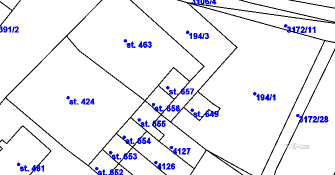 Parcela st. 657 v KÚ Švábenice, Katastrální mapa
