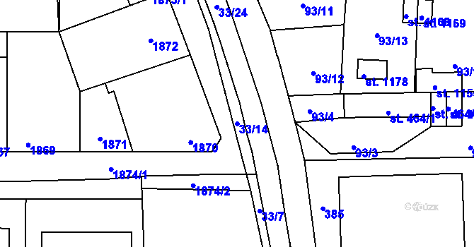 Parcela st. 33/14 v KÚ Motyčín, Katastrální mapa
