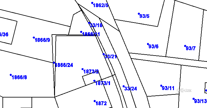 Parcela st. 33/21 v KÚ Motyčín, Katastrální mapa