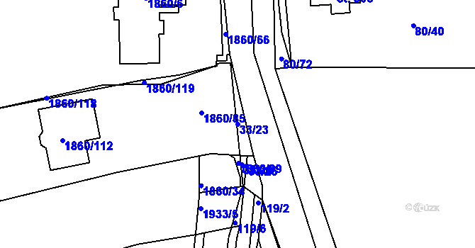 Parcela st. 33/23 v KÚ Motyčín, Katastrální mapa