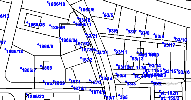 Parcela st. 33/24 v KÚ Motyčín, Katastrální mapa