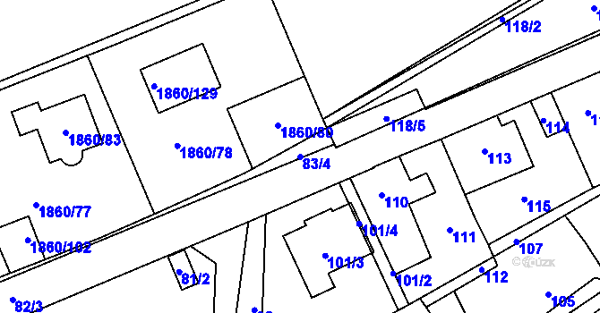 Parcela st. 83/4 v KÚ Motyčín, Katastrální mapa