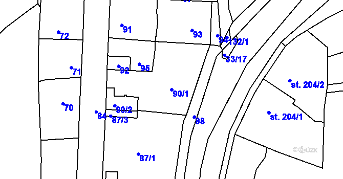 Parcela st. 90/1 v KÚ Motyčín, Katastrální mapa