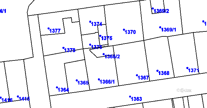 Parcela st. 1366/2 v KÚ Motyčín, Katastrální mapa