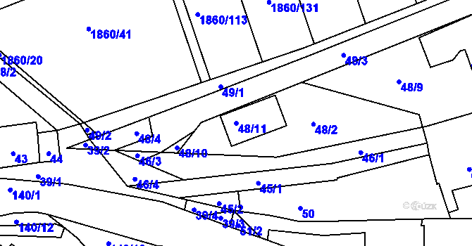 Parcela st. 48/11 v KÚ Motyčín, Katastrální mapa