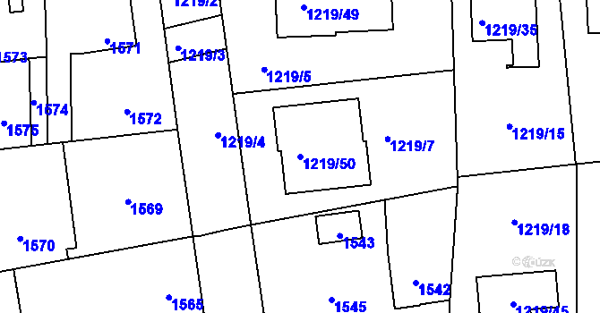 Parcela st. 1219/50 v KÚ Motyčín, Katastrální mapa