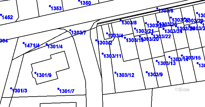 Parcela st. 1303/11 v KÚ Motyčín, Katastrální mapa