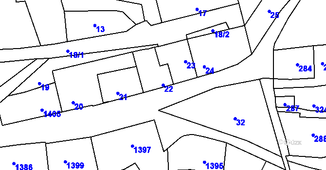 Parcela st. 22 v KÚ Motyčín, Katastrální mapa