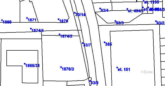 Parcela st. 33/7 v KÚ Motyčín, Katastrální mapa