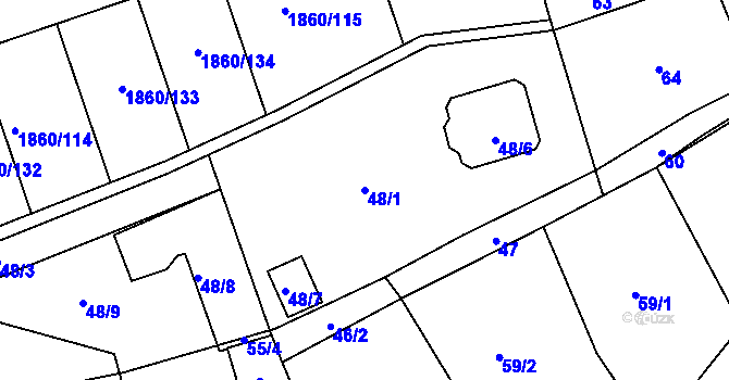 Parcela st. 48/1 v KÚ Motyčín, Katastrální mapa