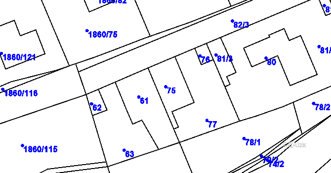 Parcela st. 75 v KÚ Motyčín, Katastrální mapa