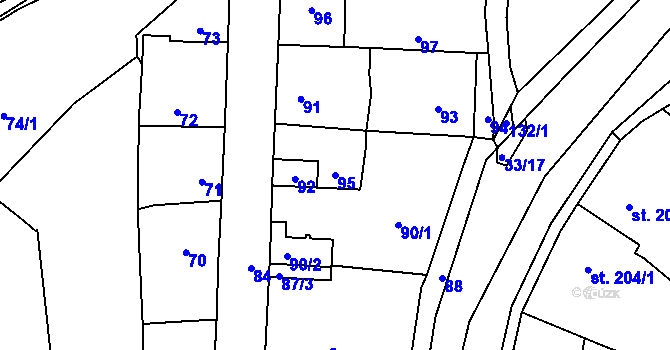 Parcela st. 95 v KÚ Motyčín, Katastrální mapa
