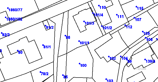 Parcela st. 101/1 v KÚ Motyčín, Katastrální mapa