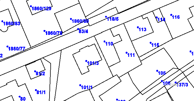 Parcela st. 101/4 v KÚ Motyčín, Katastrální mapa