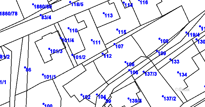 Parcela st. 112 v KÚ Motyčín, Katastrální mapa