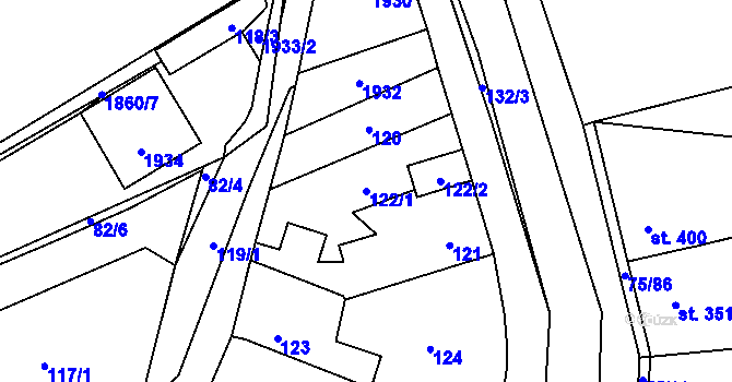 Parcela st. 122/1 v KÚ Motyčín, Katastrální mapa