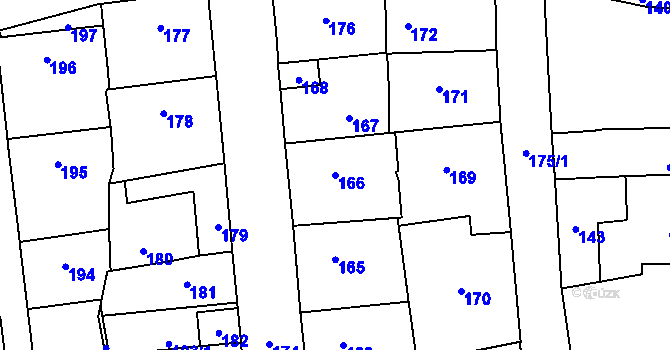 Parcela st. 166 v KÚ Motyčín, Katastrální mapa