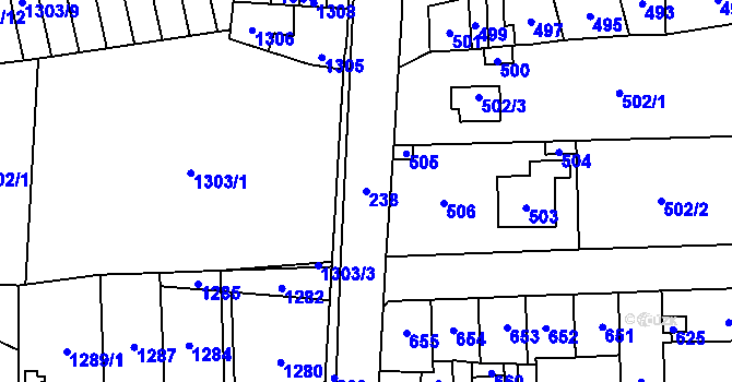 Parcela st. 238 v KÚ Motyčín, Katastrální mapa