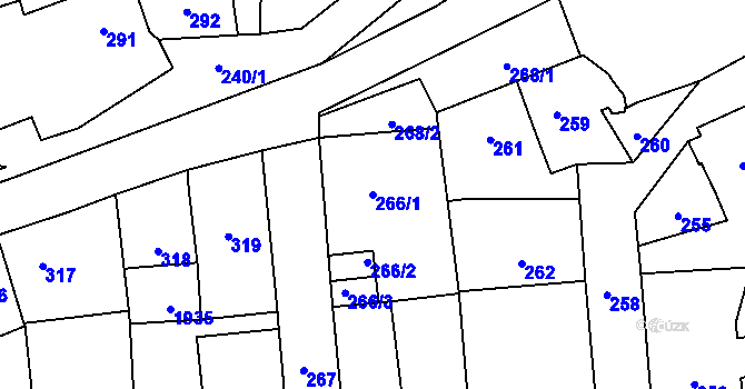 Parcela st. 266/1 v KÚ Motyčín, Katastrální mapa