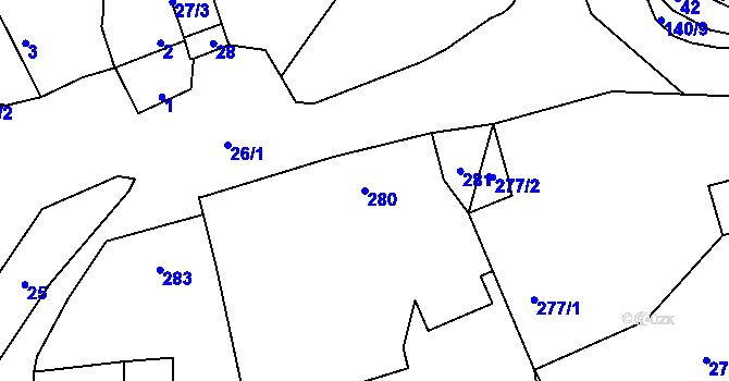 Parcela st. 280 v KÚ Motyčín, Katastrální mapa