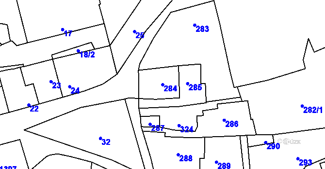 Parcela st. 284 v KÚ Motyčín, Katastrální mapa