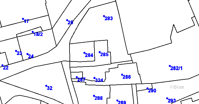 Parcela st. 285 v KÚ Motyčín, Katastrální mapa